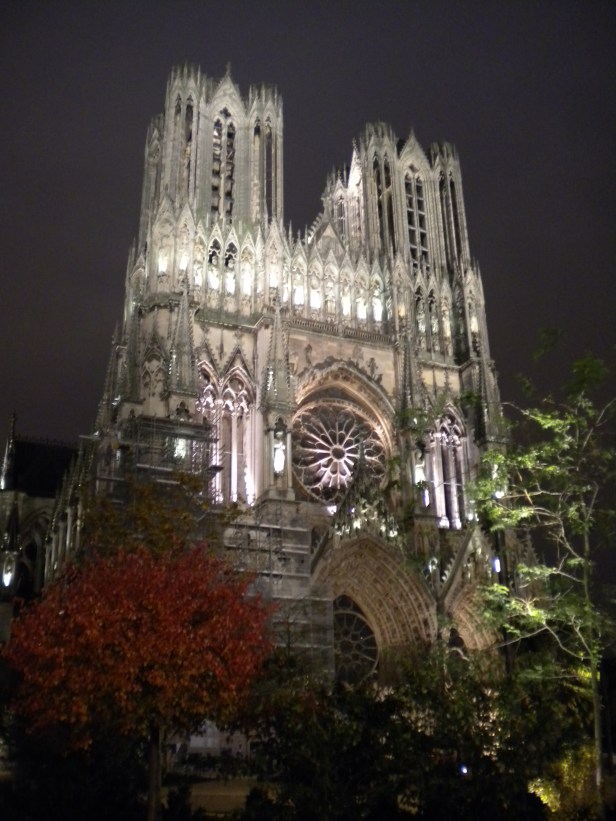 Reims Cathedral at night